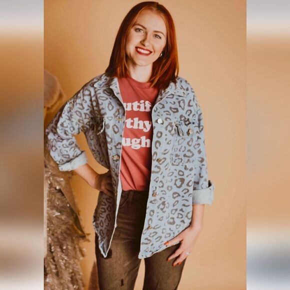 NWT Leopard Animal Print Denim Jacket Small - Picture 11 of 12